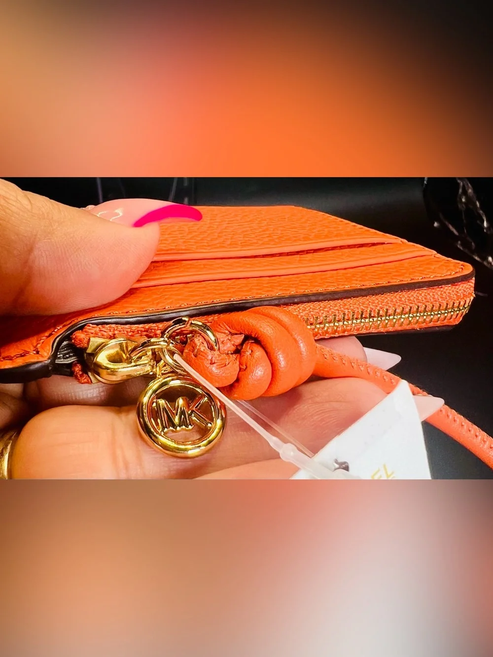 NWT Michael Kors Jet Set Leather Card Case Wristlet - Mimosa Orange/Gold
